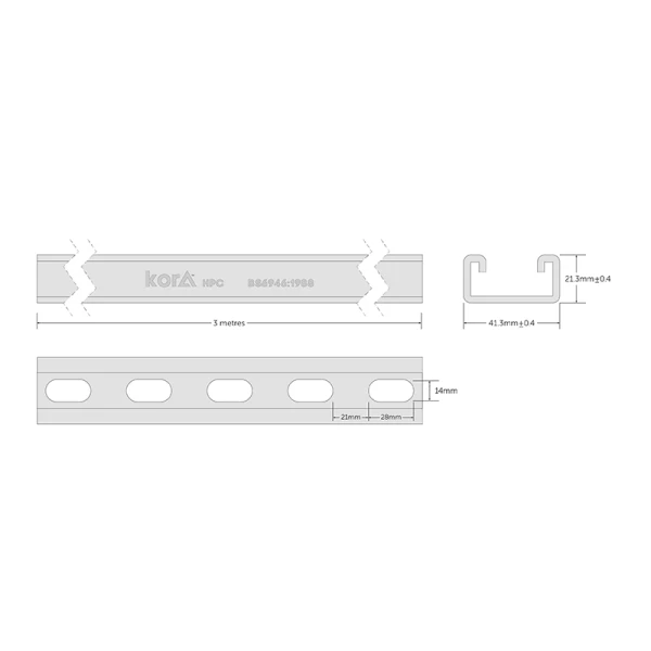 Kora 41 x 21mm x 3m Heavy Gauge Slotted Pre-Galvanised Channel - Image 2