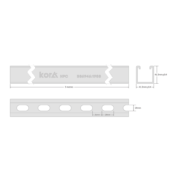 Kora 41 x 41mm x 3m Heavy Gauge Slotted Hot Dip Galvanised Channel - Image 2