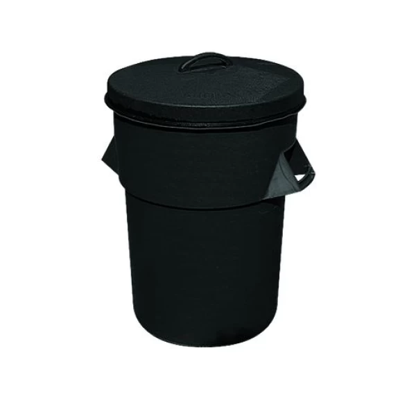 Black Plastic Dustbin C/W Lid 94L